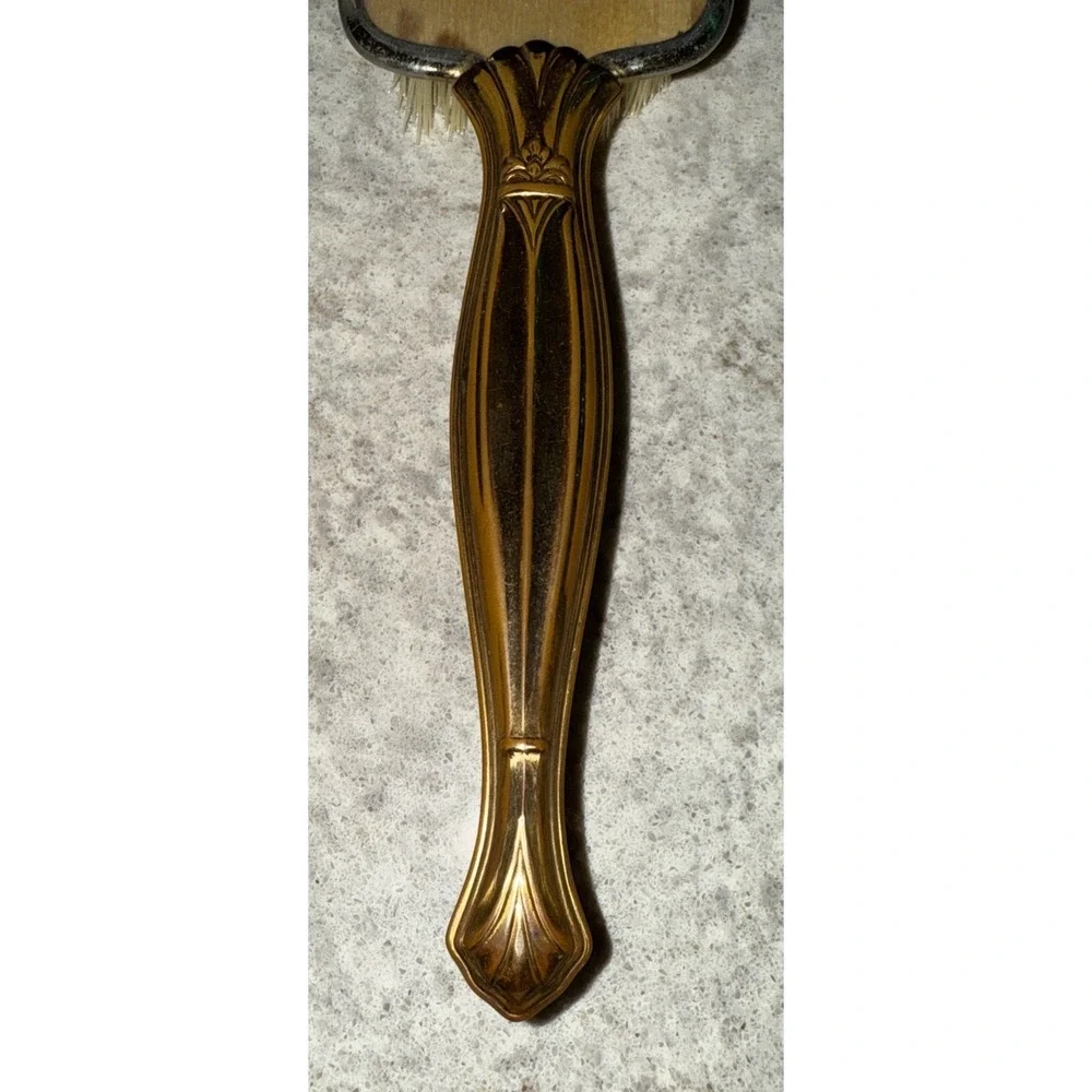 Vintage Victorian Hair Brush Copper Handle 3D Flower Accents Removable Brush